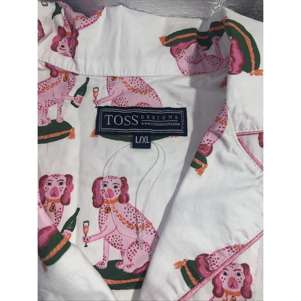 Toss Designs Women's L/XL Pajama Sleep Dress Nightgown Button Up Dog Print - Picture 2 of 5